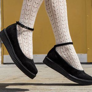 TUK Black Pointed Ballet Ankle Strap Creeper